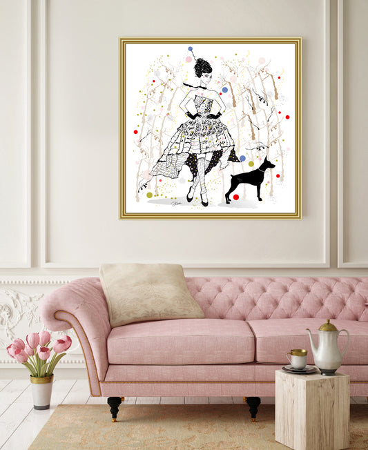 Bernadette and her Dog - Ink Drawing