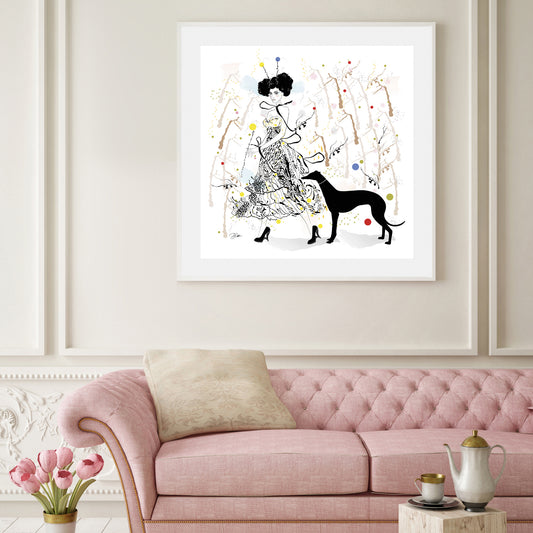 Juliette and her Greyhound - Ink Drawing