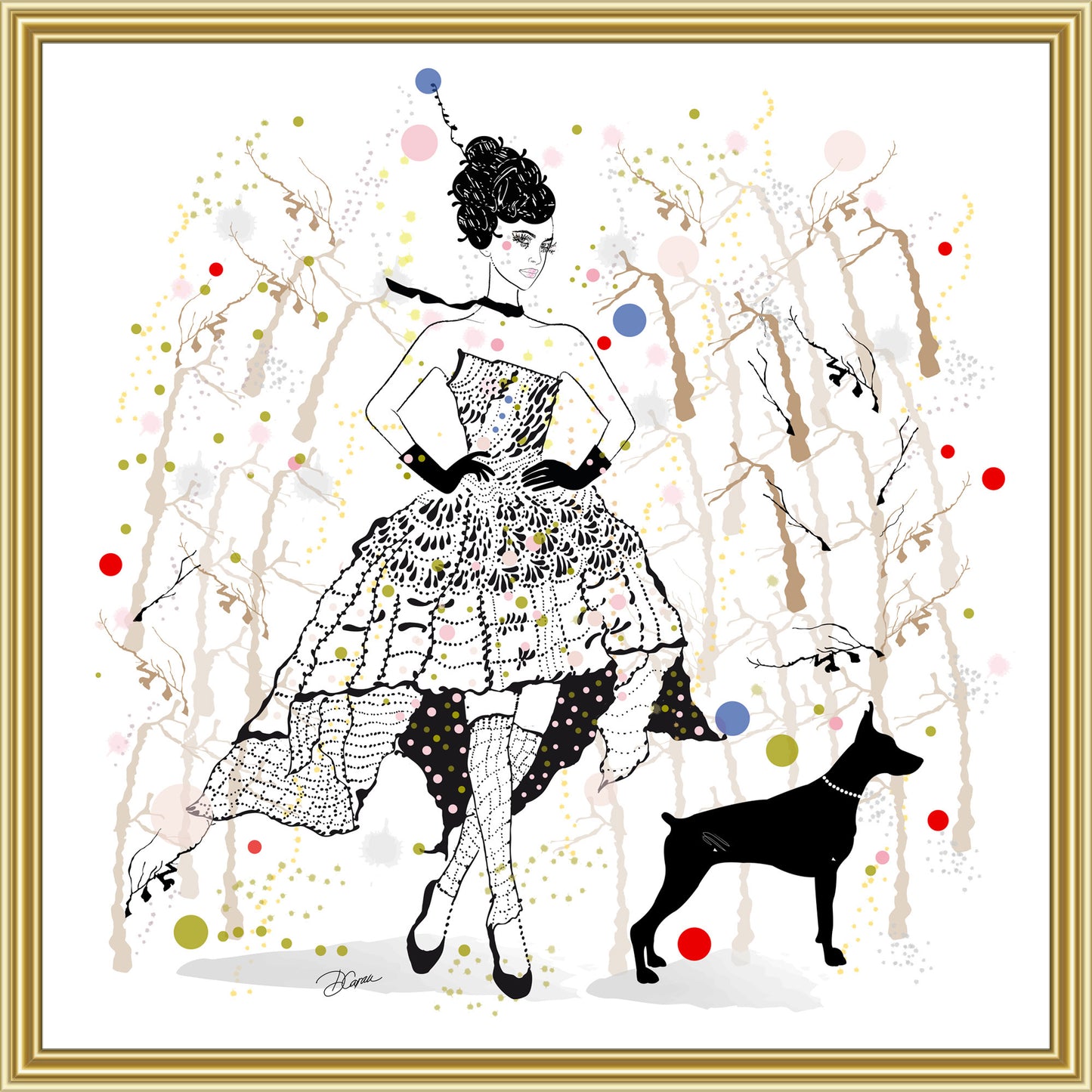 Bernadette and her Dog - Ink Drawing