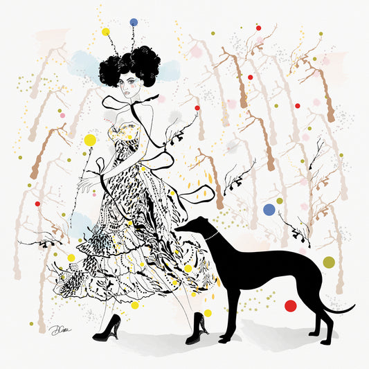 Juliette and her Greyhound - Ink Drawing