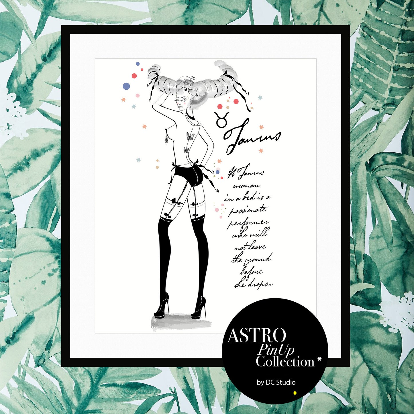 Taurus - AstroPinUp - Zodiac - Art Print